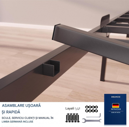 Rama pat metalic negru, robust, usor demontabil 160x200x41 cm [2]