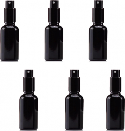 CUTII ALIMENTARE - Sticlute negre cu pulverizator pentru uleiuri esentiale 6 bucati, 30 ml