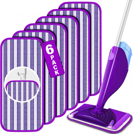 Maturi, Mopuri si galeti - Rezerve mop din microfibra, reutilizabile, lavabile, pentru parchet, ciment, lemn, set 6 bucati Mov