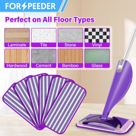 Rezerve mop din microfibra, reutilizabile, lavabile, pentru parchet, ciment, lemn, set 6 bucati Mov [6]