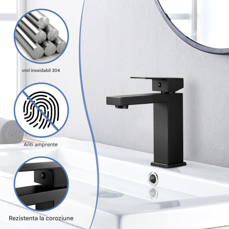 Robinet de chiuveta baie negru, patrat, ZGARIAT inaltime 164 mm [3]