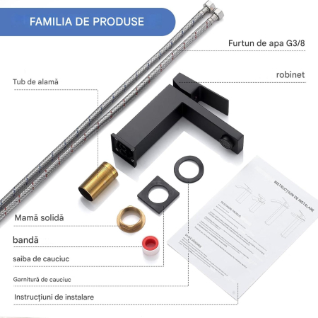 Robinet de chiuveta baie negru, patrat, ZGARIAT inaltime 164 mm [6]