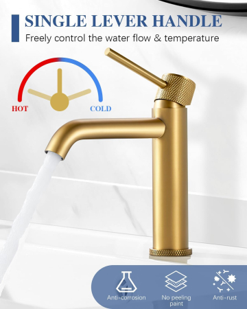 Robinet de chiuveta baie auriu, rotund, inaltime 105 mm [2]