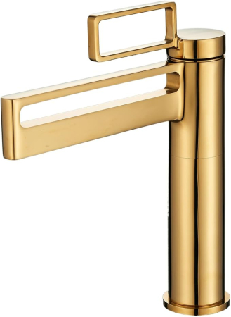 Baterii sanitare - Robinet de chiuveta baie auriu, rotund, inaltime 29.5 cm