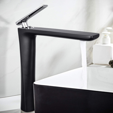 Robinet de chiuveta de baie pe blat, negru, semirotund, inaltime 276 mm [3]