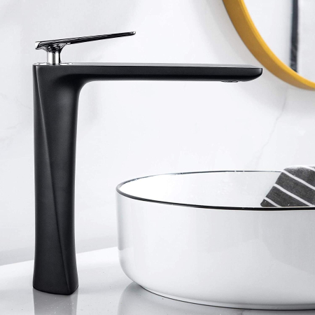 Robinet de chiuveta de baie pe blat, negru, semirotund, inaltime 276 mm [1]