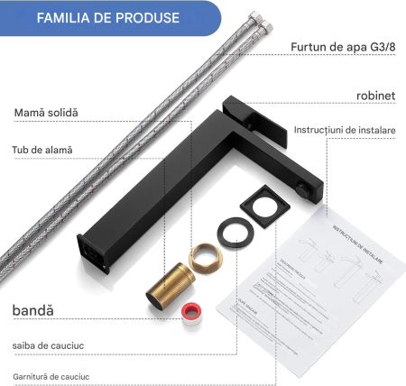 Robinet de chiuveta baie negru patrat, inaltime 295 mm [7]