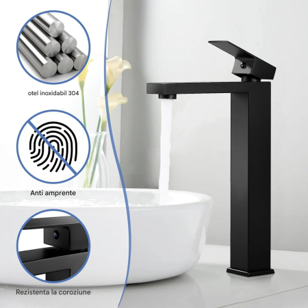 Robinet de chiuveta baie negru patrat, inaltime 295 mm [5]