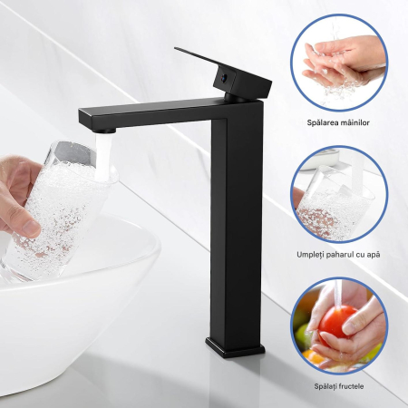 Robinet de chiuveta baie negru patrat, inaltime 295 mm [4]