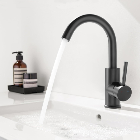 BUCATARIE - Robinet lavoar rotativ 360 de grade pentru baie negru, rotund, inaltime 26 cm