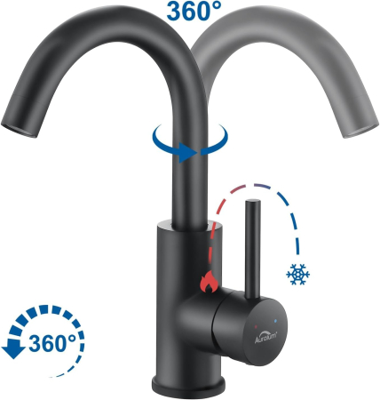 Robinet lavoar rotativ 360 de grade pentru baie negru, rotund, inaltime 26 cm [2]