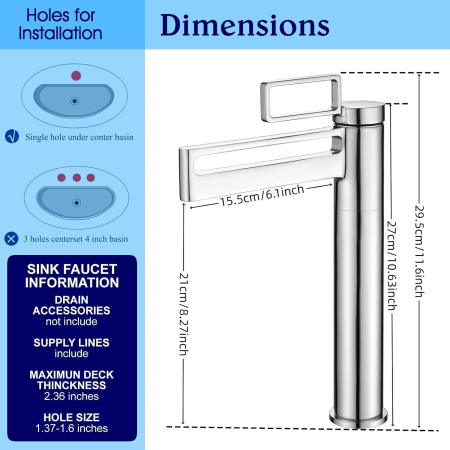 Robinet de chiuveta baie cromat, rotund, inaltime 29.5 cm [1]