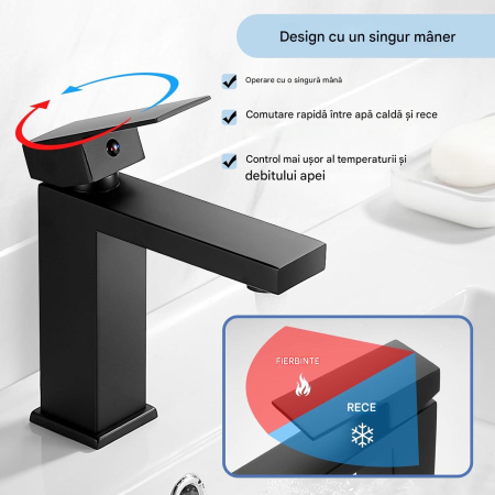 Robinet de chiuveta baie negru patrat ZGARIAT set cu scurgere pop-up [5]