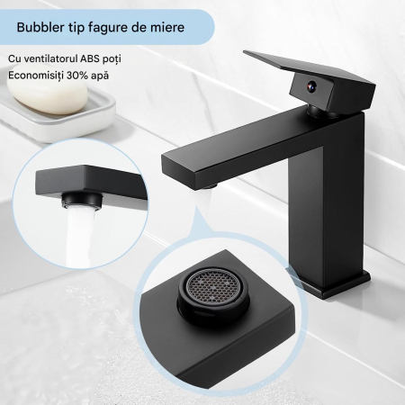 Robinet de chiuveta baie negru patrat ZGARIAT set cu scurgere pop-up [4]
