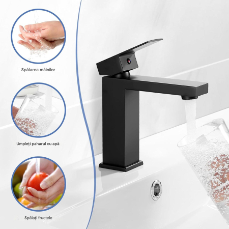 Robinet de chiuveta baie negru patrat ZGARIAT set cu scurgere pop-up [3]