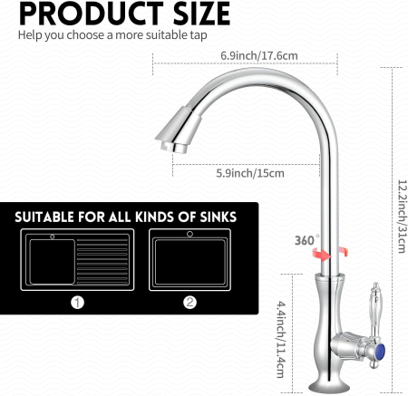 Robinet inalt de chiuveta apa rece baie sau bucatarie, alama [6]