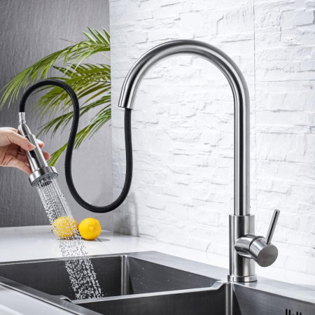 Robinet de chiuveta bucatarie cu furtun extensibil, pivotant 360°-argintiu [1]