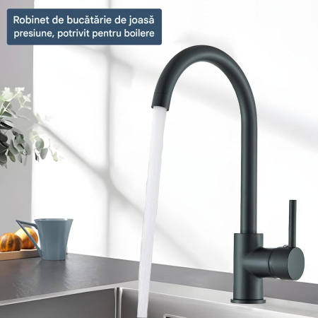 Robinet rotativ 360 de grade pentru bucatarie, negru, rotund, inaltime 35 cm [7]