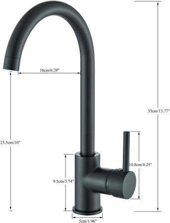 Robinet rotativ 360 de grade pentru bucatarie, negru, rotund, inaltime 35 cm [4]