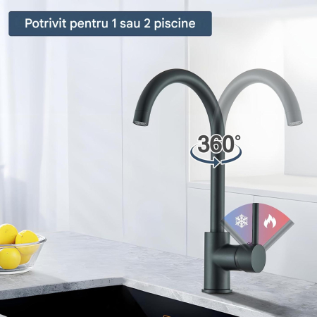 Robinet rotativ 360 de grade pentru bucatarie, negru, rotund, inaltime 35 cm [2]