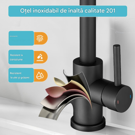 Robinet lavoar rotativ 360 de grade pentru baie negru, rotund, inaltime 24 cm [5]