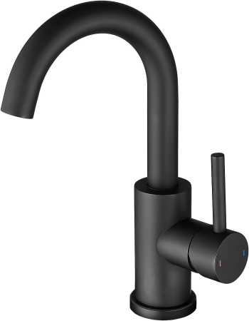 BUCATARIE - Robinet lavoar rotativ 360 de grade pentru baie negru, rotund, inaltime 24 cm