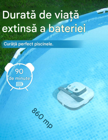 Robot Curățare Piscină LAUNS S1, Fără Fir, 2 Motoare, Autonomie 90 min, Încărcare 2,5 Ore, până la 74 m² [2]