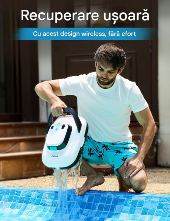 Robot Curățare Piscină LAUNS S1, Fără Fir, 2 Motoare, Autonomie 90 min, Încărcare 2,5 Ore, până la 74 m² [4]