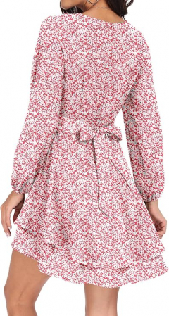 Rochie alba cu flori rosii, deasupra la genunchi, maneci lungi, marimea L [4]