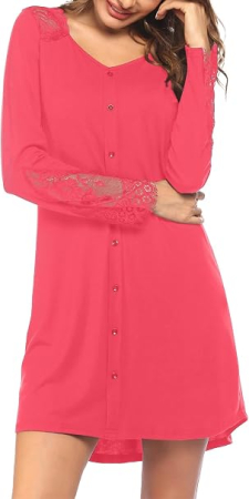 Pijamale dama - Rochie roz de noapte, camasa lejera cu maneci 3/4, S
