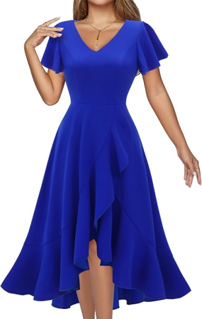 ROCHII - Rochie albastra eleganta de vara,lungime peste genunchi, decolteu in V, fermoar ascuns pe spate, L