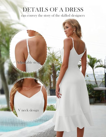 Rochie alba eleganta de vara,lungime peste genunchi, decolteu in V, fermoar ascuns pe spate, L [2]