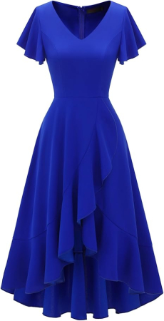 Rochie albastra eleganta de vara,lungime peste genunchi, decolteu in V, fermoar ascuns pe spate, L [3]