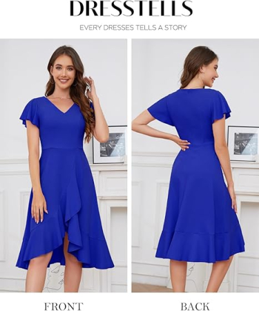 Rochie albastra eleganta de vara,lungime peste genunchi, decolteu in V, fermoar ascuns pe spate, L [1]