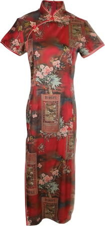 Rochie cheongsam (qipao) tradițională pentru femei slim fit cu guler mandarin – Roșu închis 42, 3XL [2]