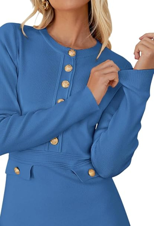 Rochie albastra eleganta, mulata pe corp, mâneci lungi, M [4]
