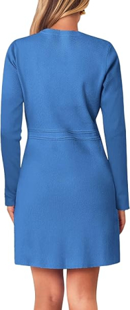 Rochie albastra eleganta, mulata pe corp, mâneci lungi, M [3]