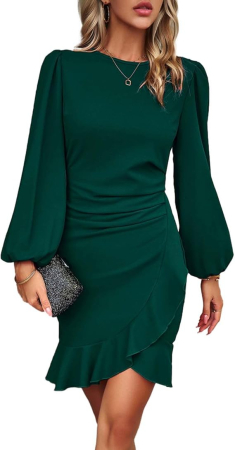 ROCHII - Rochie verde Cocktail Damă A-Line, Asimetrică High-Low, Talie Accentuată, Elegantă, L