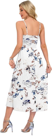 Rochie Lungă de Vară AUSELILY, Bretele Subțiri, Decolteu în V, Buzunare, XL [1]