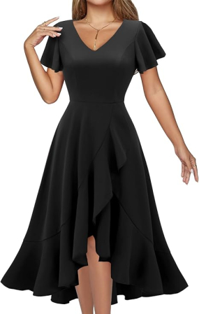 ROCHII - Rochie neagra eleganta de vara,lungime peste genunchi, decolteu in V, fermoar ascuns pe spate, L