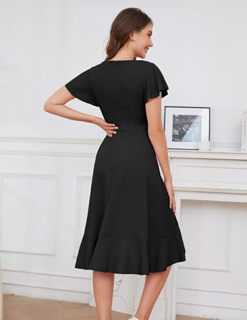 Rochie neagra eleganta de vara,lungime peste genunchi, decolteu in V, fermoar ascuns pe spate, 2XL [2]