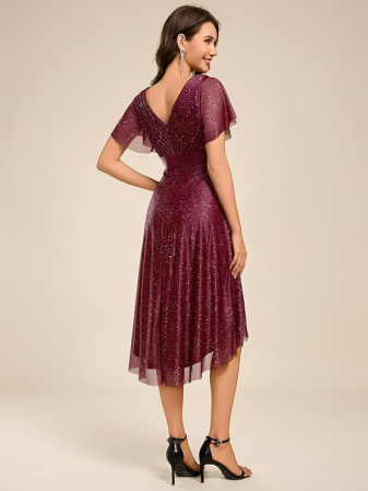 Rochie visinie eleganta de vara,lungime peste genunchi, decolteu in V, maneci scurte, 36 [1]