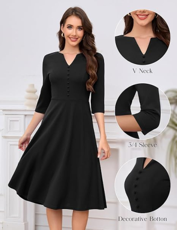 Rochie neagra eleganta de vara,lungime peste genunchi, decolteu in V, fermoar ascuns pe spate, L [3]
