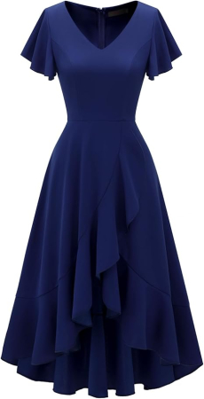 Rochie albastra eleganta de vara,lungime peste genunchi, decolteu in V, fermoar ascuns pe spate, XL [2]