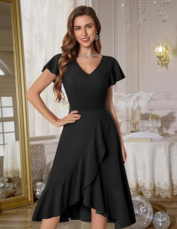 Rochie neagra eleganta de vara,lungime peste genunchi, decolteu in V, fermoar ascuns pe spate, 2XL [1]