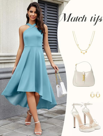 Rochie Albastra eleganta de vara,lungime peste genunchi, decolteu in V, fermoar ascuns pe spate, M [2]
