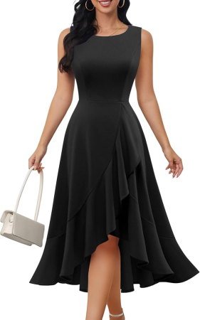 ROCHII - Rochie neagra eleganta de vara,lungime peste genunchi, decolteu in V, fermoar ascuns pe spate, L
