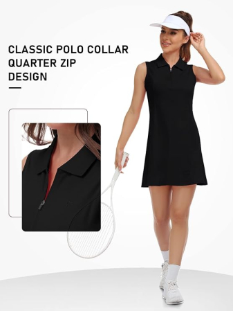 Rochie neagra Polo Damă Sport, Fără Mâneci, Guler cu Fermoar 1/4, Bumbac Blend, S [3]