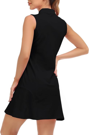 Rochie neagra Polo Damă Sport, Fără Mâneci, Guler cu Fermoar 1/4, Bumbac Blend, S [2]