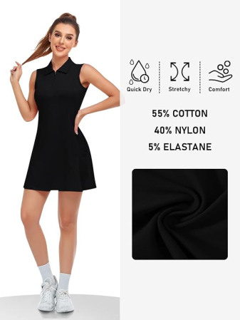 Rochie neagra Polo Damă Sport, Fără Mâneci, Guler cu Fermoar 1/4, Bumbac Blend, S [4]